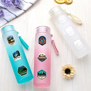 Frosted glass water bottles set with national park stickers portable travel drinkware cups