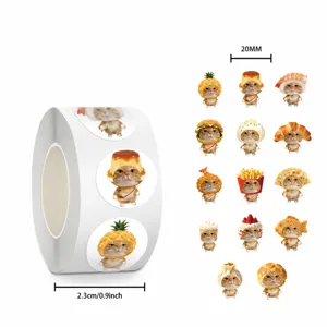 Cute Food Cat Roll Stickers Decorative Adhesive Journal Stationary DIY Craft Supply Waterproof Sticker Roll