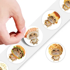Cute cartoon food cat roll stickers for journaling, water cups, and gift sealing.