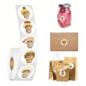 500pcs roll cute cat food stickers roll for journaling scrapbooking packaging seal