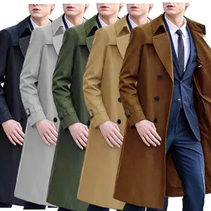 Men's Casual Long Trench Coat Double Breasted Lapel Windbreaker Polyester Solid Color Regular Fit Spring Autumn Outerwear