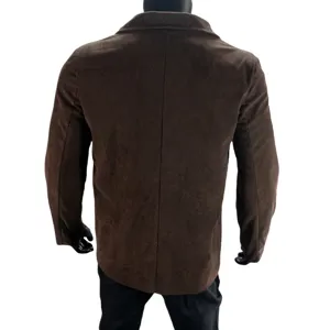 Men's casual brown blazer jacket back detail, stylish plus size menswear for business wear.