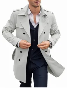 Trench casual da uomo a doppiopetto, giacca capospalla media per primavera e autunno.