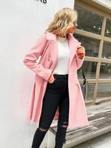 Cappotto lungo da donna in lana inverno soprabito doppio petto rosa cappotto moda