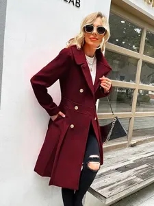 Cappotto lungo donna in lana doppiopetto elegante giacca invernale con bavero chic moda