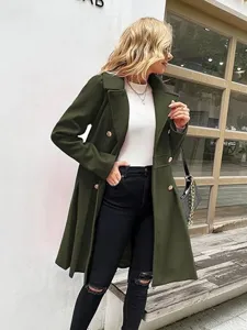 Donna lungo cappotto in lana doppio petto invernale capispalla elegante stile trench