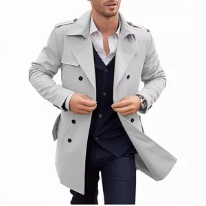 Trench Coat Doppiopetto Casual da Uomo di Lunghezza Media Risvolto Giacca Antivento Affari Primavera Autunno