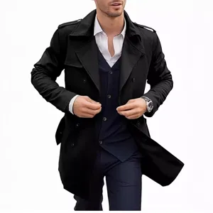 Cappotto trench lungo doppio petto da uomo capospalla elegante casual autunno