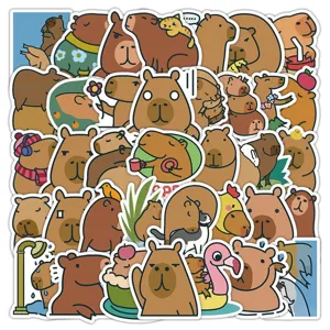 Cute Cartoon Capybara Waterproof Vinyl Stickers Decals For Water Bottle Luggage Laptop Car Aesthetic Decor