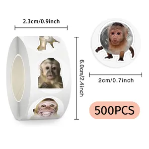 500 Stk lustige Affen Meme Aufkleber Rolle Tagebuch wasserdichte Deko Siegelbänder.