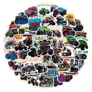 50 Pcs Monster Truck Stickers Waterproof Cartoon Vinyl Decal for Laptop Luggage Water Bottle