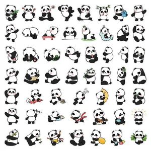 Niedliche Panda Sticker Details, verschiedene süße Cartoon Tiermotive für Laptop und Tasse.