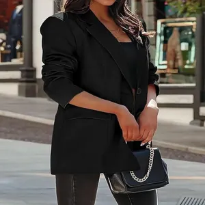 Élégant blazer noir pour femme, veste de costume à manches longues pour le bureau.