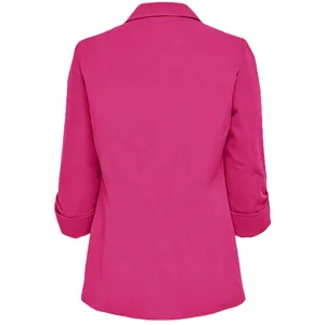 Fuchsia women blazer jacket back detail, casual office suit outerwear garment view.