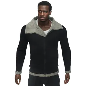 Men's thickened artificial wool lapel jacket, black casual coat for autumn and winter season.
