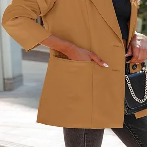 Veste Blazer Femme Automne Bureau Manteau Manches Longues Veste Poche Detail Vue
