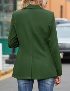 Chaqueta de traje blazer verde oscuro mujer vista trasera detalle ropa profesional