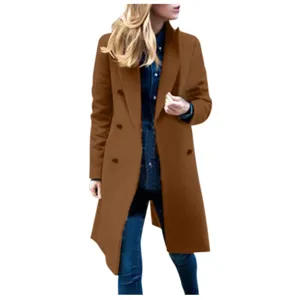 Manteau en laine mi-long pour femme automne hiver double boutonnage vetement chaud chic