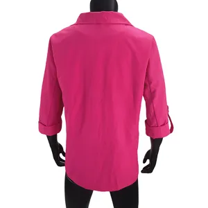 Women pink casual blazer back view long sleeve lapel cardigan coat for spring and autumn