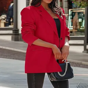Femme veste blazer rouge professionnelle automne vetement travail manches longues top detail vue