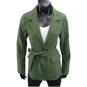 Chaqueta blazer casual verde para mujer con cinturon elegante manga larga de oficina