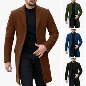 Men's single-breasted woolen trench coat stylish winter outerwear jacket in multiple colors.