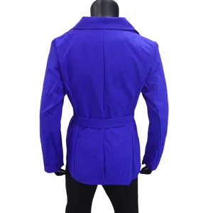 Mujer Casual Azul Blazer Chaqueta Manga Larga Solapa Cinturón Oficina Traje Abrigo
