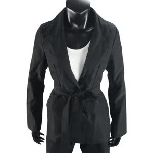 Chaqueta blazer negra de mujer con cinturón de lazada ropa exterior informal profesional