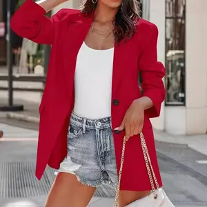 Veste Blazer Décontractée à Manches Longues et Revers Unie pour Femmes Vêtement de Bureau