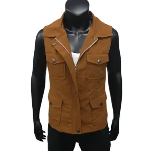 Women solid color sleeveless utility cargo vest with zipper and pockets for casual daily wear