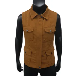 Women's brown cargo vest utility multi-pocket sleeveless outerwear top casual jacket
