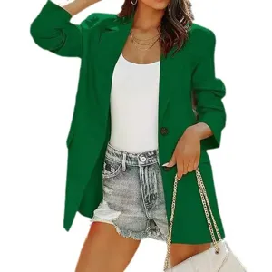 Blazer vert pour femme veste de costume élégante à manches longues pour automne bureau chic.