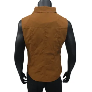 Women brown sleeveless vest casual utility coat solid color slim fit outerwear basic top