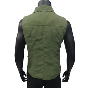 Women's green sleeveless utility vest jacket, solid color military style outdoor top.
