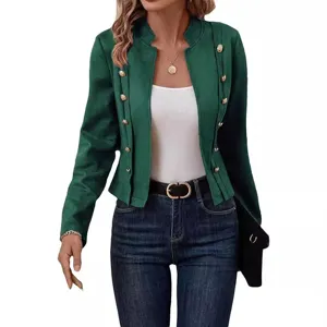 Damen grüne Wildleder kurze Jacke Herbst Winter zweireihig Militär Stil Oberbekleidung