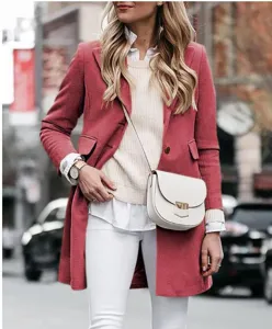 Dames wolmix jas enkelvoudig geknoopt lange mouw trenchcoat casual herfst winter kleding