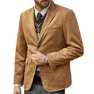 Herren Freizeit Wildleder Blazer Jacke Vintage einknopf Revers Anzugmantel im Herbst