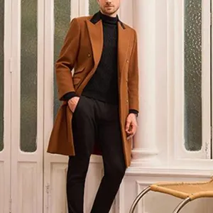 Men's double breasted wool coat winter trench outerwear elegant business casual style