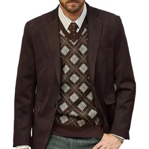 Herren Freizeit Anzug Sakko Blazer mit Karo Pullover Weste Business Retro Mode Oberbekleidung