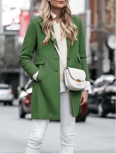Dames groene wolmix lange jas elegante herfst winter bovenkleding enkelbreasted chic