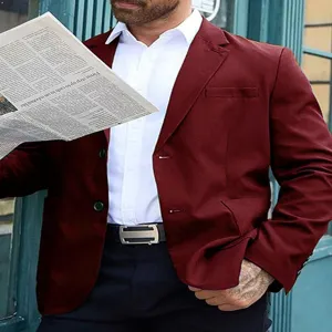 Classic men casual burgundy blazer jacket with white shirt for business and daily wear.