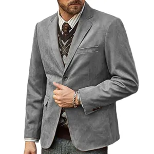 Stylische graue Herren Freizeit Wildleder Blazer Jacke mit Revers und Knopfverschluss.