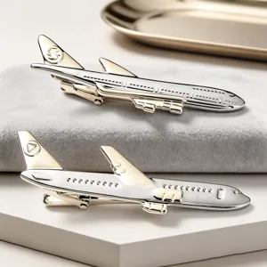 Pince a cravate avion en or et argent pour hommes accessoire de costume d'affaires metal