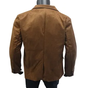 Herren braune Freizeit Wildleder Blazer Jacke Ruckansicht stilvolle Oberbekleidung Alltag.