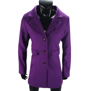 Dames winter paarse wolmix enkelgesp revers lange mouw jas overjas mode nieuw top