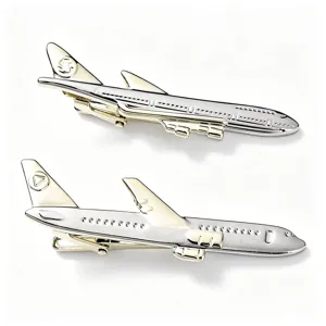 Pince à Cravate Avion Navire de Guerre pour Hommes Plaqué Or et Argent Épingle de Cravate Accessoires de Costume de Mariage d'Affaires