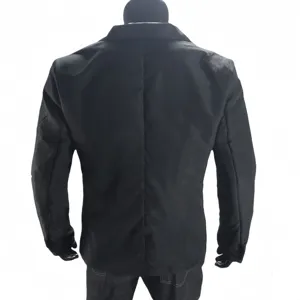 Back view detail of a classic black men casual suit blazer jacket for everyday smart wear.