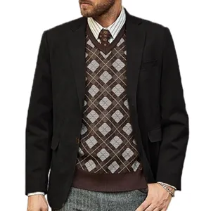 Herren Freizeit Anzugjacke mit Rautenmuster Weste Business Stil professionelle Kleidung