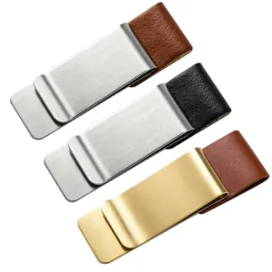 Vintage Stainless Steel Copper PU Leather Money Clip Travel Notebook Planner Bill Organizer Pen Holder Clip Metal Clamp