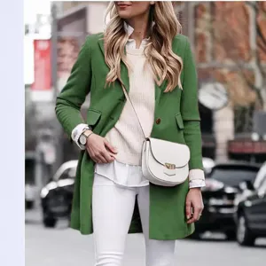 Dames wolmix jas herfst winter lange mouwen revers enkelknoops casual bovenkleding